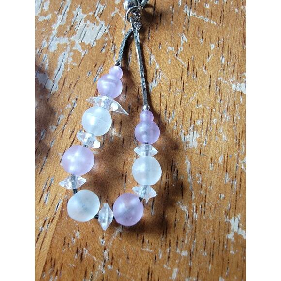 Silver Purple White Frosted Pearl Gems Earrings - Picture 2 of 5